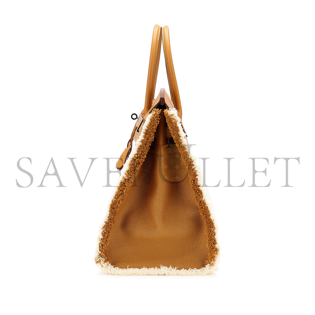 HERMÈS MASTER BIRKIN 35 SWIFT LEATHER CANVAS SESAME TASSEL SILVER BUCKLE H082686CK23 (35*25*18cm)